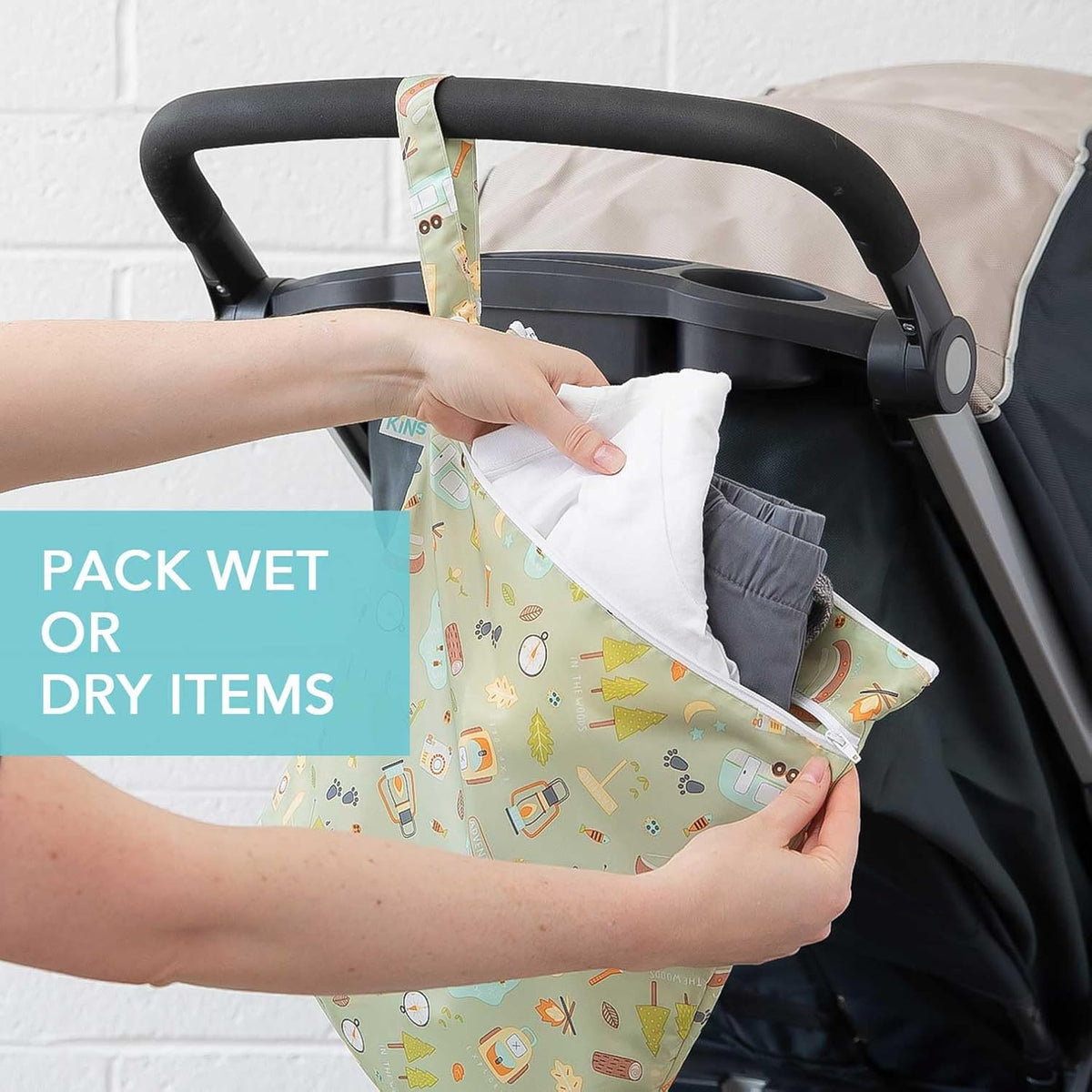 Bumkins Waterproof Wet Bag for Baby, Travel, Swim Suit, Cloth Diapers, Pump Parts, Pool, Beach, Gym Clothes, Toiletry, Hook to Stroller, Daycare, Zipper Reusable Wetdry Packing Pouch, Jungle