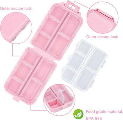 Travel Pill Organizer with 189 Medicine Labels, 10 Compartments Small Pill Case Compact and Portable Travel Pill Box for Airplane Car Purse Nurse Vacation Essentials (Gray, 1 Pack)