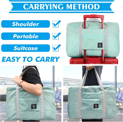 Foldable Travel Duffel Bags 2PCS Tote Carry On Luggage Spirit Airlines Personal Item Sports Gym Weekender Overnight Bags for Women and Men (Red+Blue)