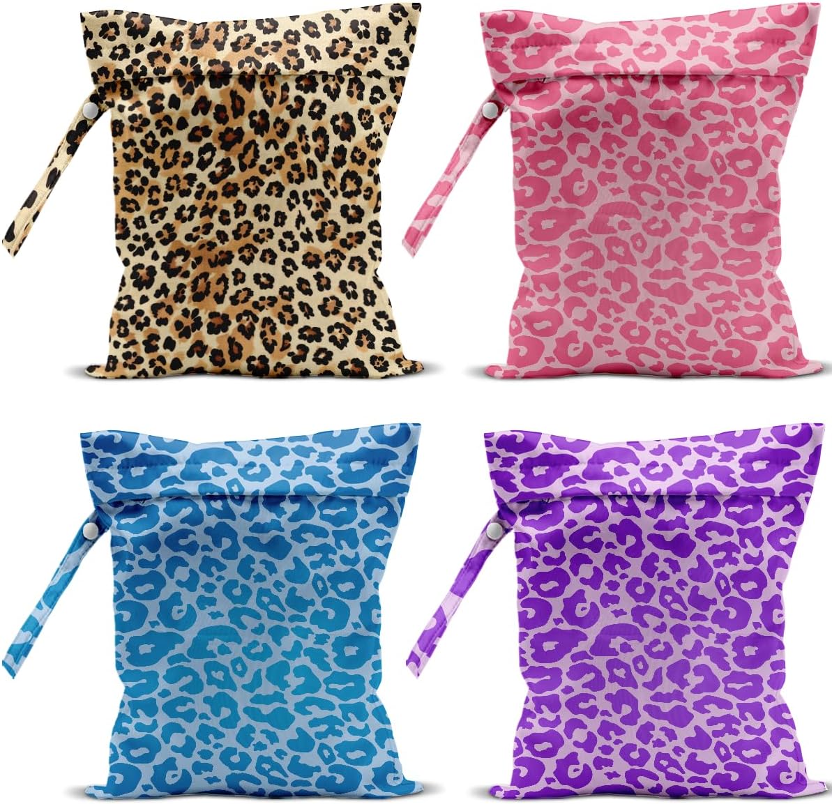 4 Pack Colorful Neon Leopard Print Wet Bag Waterproof Reusable Wet Dry Bag for Swimsuit Dirty Clothes Diaper Travel Pool Beach Yoga Gym Travel Party Birthday Christmas Toiletries Beach Essentials