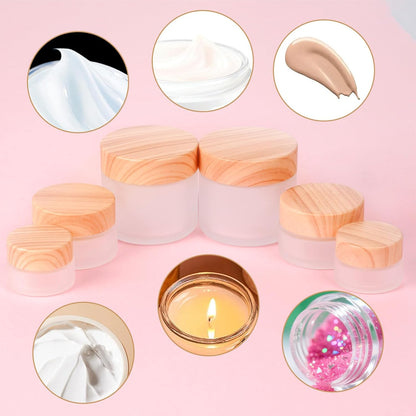 6Pcs Glass Lotion Cream Container with Lid Refillable Empty Sample Cosmetic Jar for Makeup Scrub Cream Toiletries Home Travel (10ml)