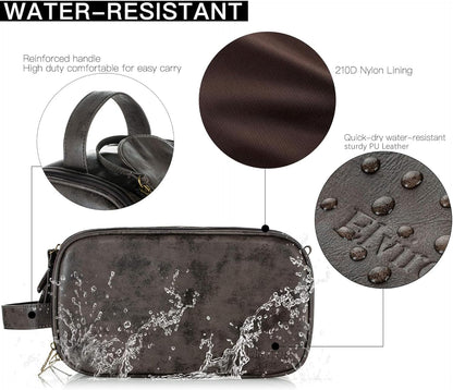 Elviros Toiletry Bag for Men, Large Travel Shaving Dopp Kit Water-resistant Bathroom Toiletries Organizer PU Leather Cosmetic Bags