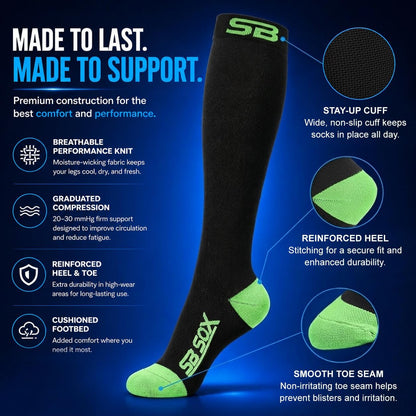 SB SOX Compression Socks for Men & Women (20-30mmHg) – Best Compression Socks for Flying, Medical, Sports, Wide Calf Fit, and Daily Wear
