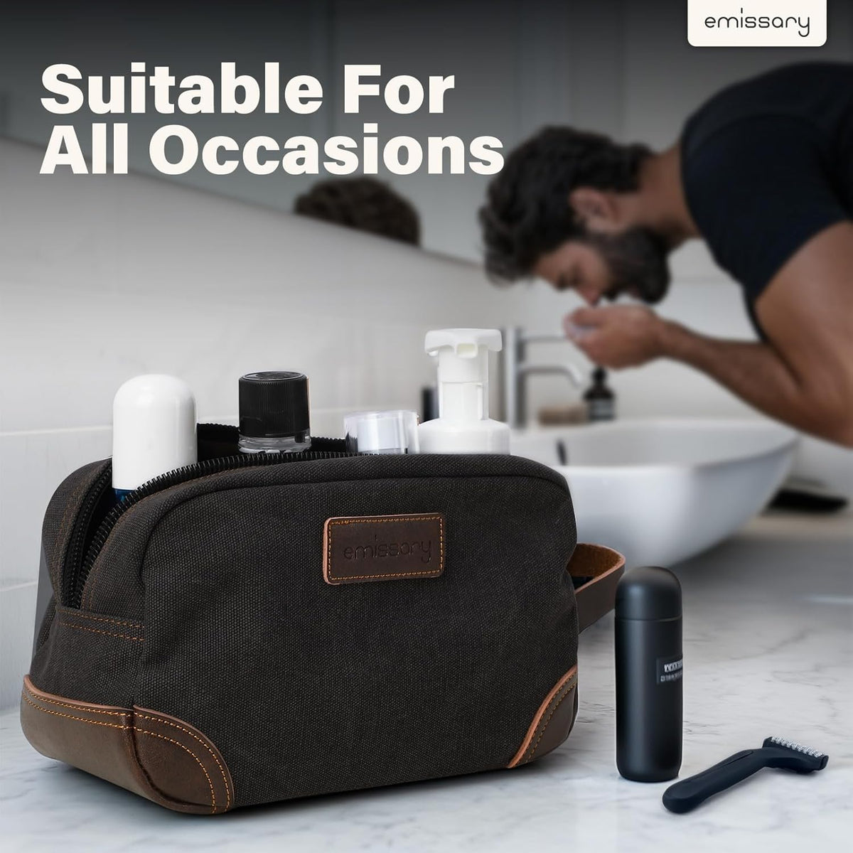 emissary Toiletry Bag for Men, Canvas Travel Toiletry Bag Men's Dopp Kit, Water-resistant Bathroom Bag Mens Shaving Kit, Travel Kit Small Bags, Shaving Bag, Toiletry Bags
