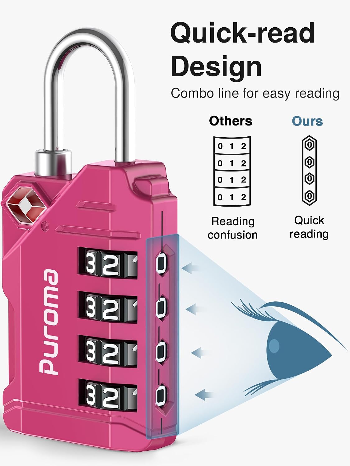 Puroma TSA Approved Luggage Locks, 2 Pack 4 Digit Resettable Travel Combination Code Lock with Zinc Alloy Body for Suitcase, Backpack, Laptop Bag, Gym Locker, Toolbox (Orange)