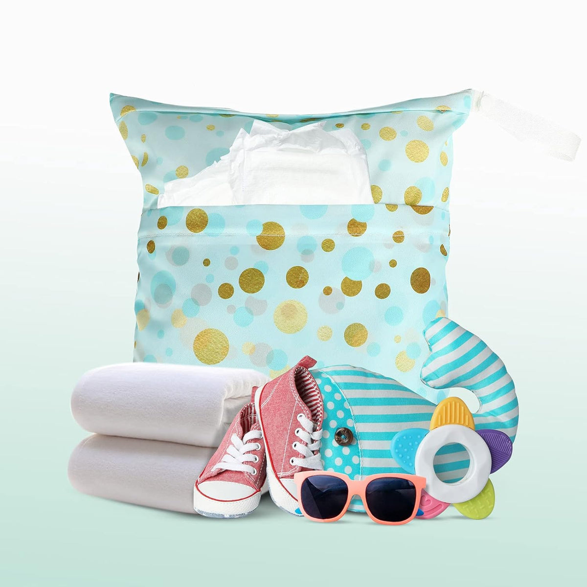 Frienda 4 Pack Wet Bags for Swimsuits, Waterproof Reusable Travel Wet Dry Bags with Zippered Pockets for Beach Pool Swimwear, Towels, Gym, Cloth Diapers, Summer Vacation Essentials(Nautical Style)