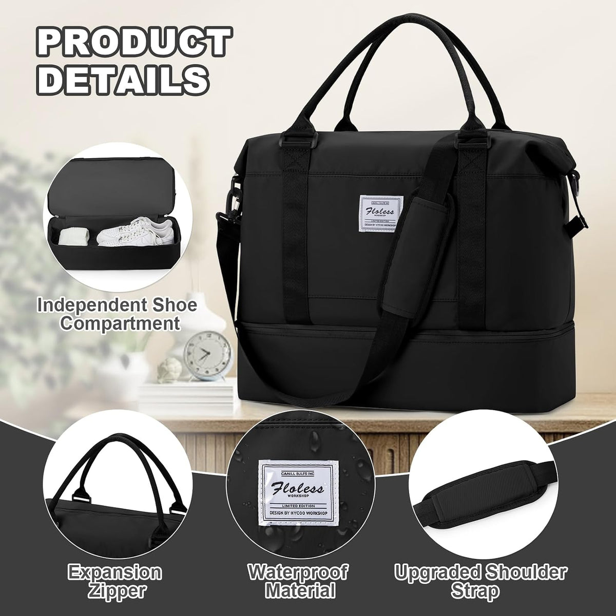Travel Duffel Bag, Sports Tote Gym Bag, Shoulder Weekender Overnight Bag for Women - Colors A