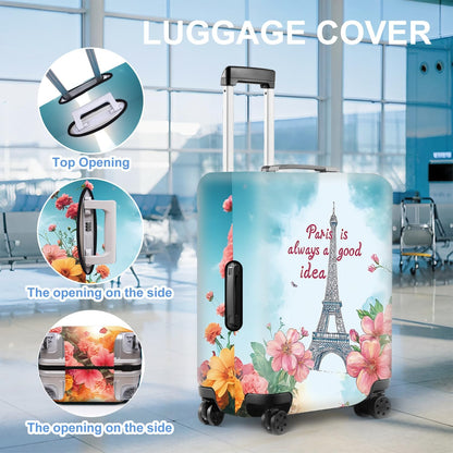 All Over Daisy Print Luggage Cover – Blue Suitcase Protector with White Floral Pattern, Washable Stretch Travel Case for 32-34 Inch Luggage,XL