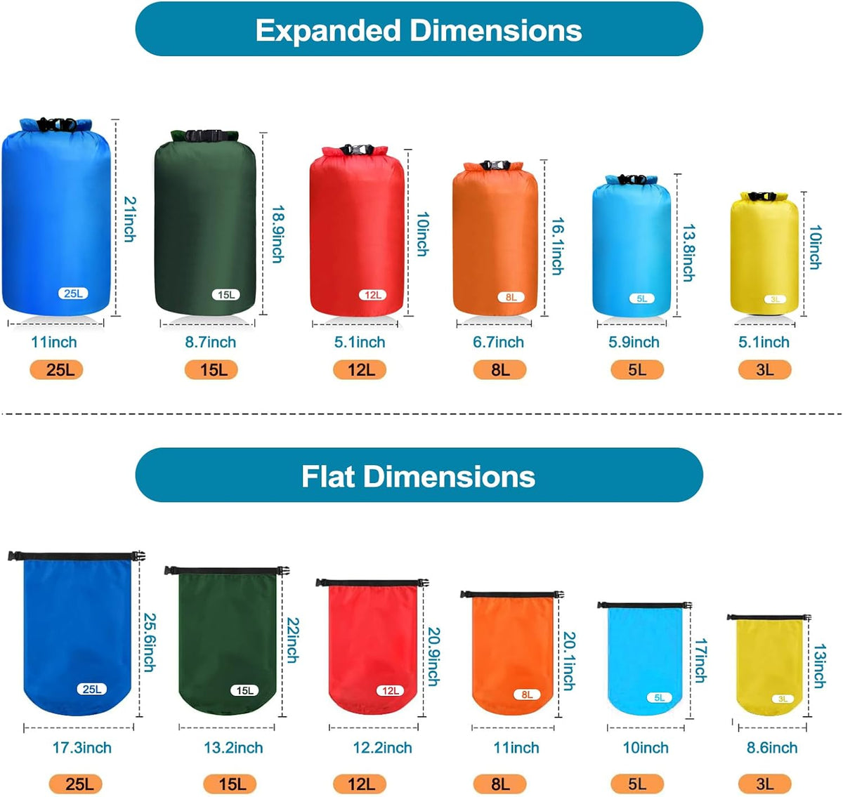 Dry Bags Waterproof, Lightweight Dry Bags for Kayaking Waterproof，Outdoor Waterproof Bag for Kayaking Hiking Boating Camping