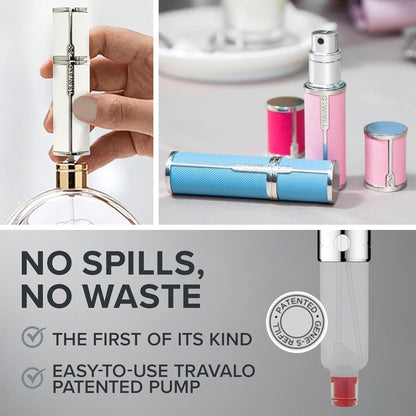 Travalo Milano Perfume Atomizer - Leak-Proof and TSA Approved for Air Travel - Reusable, Airtight, Easy Fill Mini Pump Sprayer - Lightweight Vegan Leather with Polished Metal Outer Shell - Black