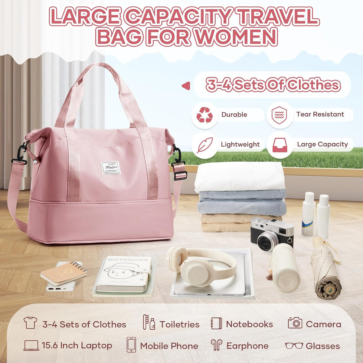 Travel Duffel Bag, Sports Tote Gym Bag, Shoulder Weekender Overnight Bag for Women - Colors B