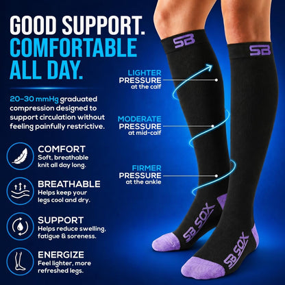 SB SOX Compression Socks for Men & Women (20-30mmHg) – Best Compression Socks for Flying, Medical, Sports, Wide Calf Fit, and Daily Wear