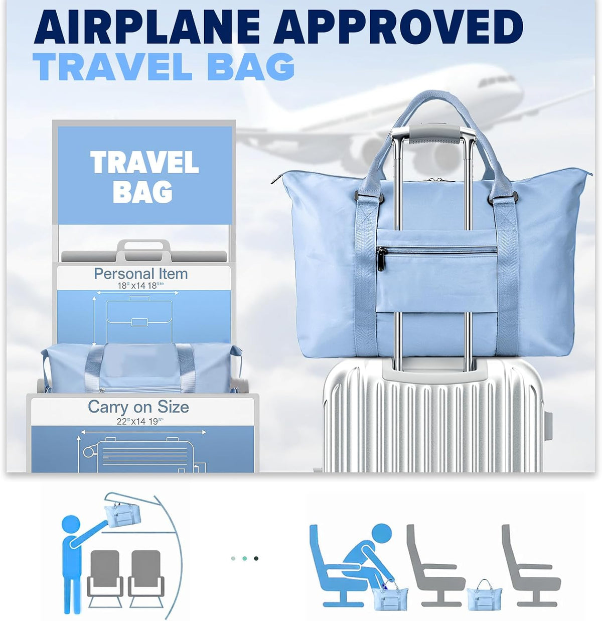 Travel Duffle Bag, Weekender Travel Bag Men Small Gym Bag for Women, Hospital Bag for Labor and Delivery, Overnight Bag Luggage Bag with Trolley Sleeve, Airplane Travel Essentials for Flying(Black)