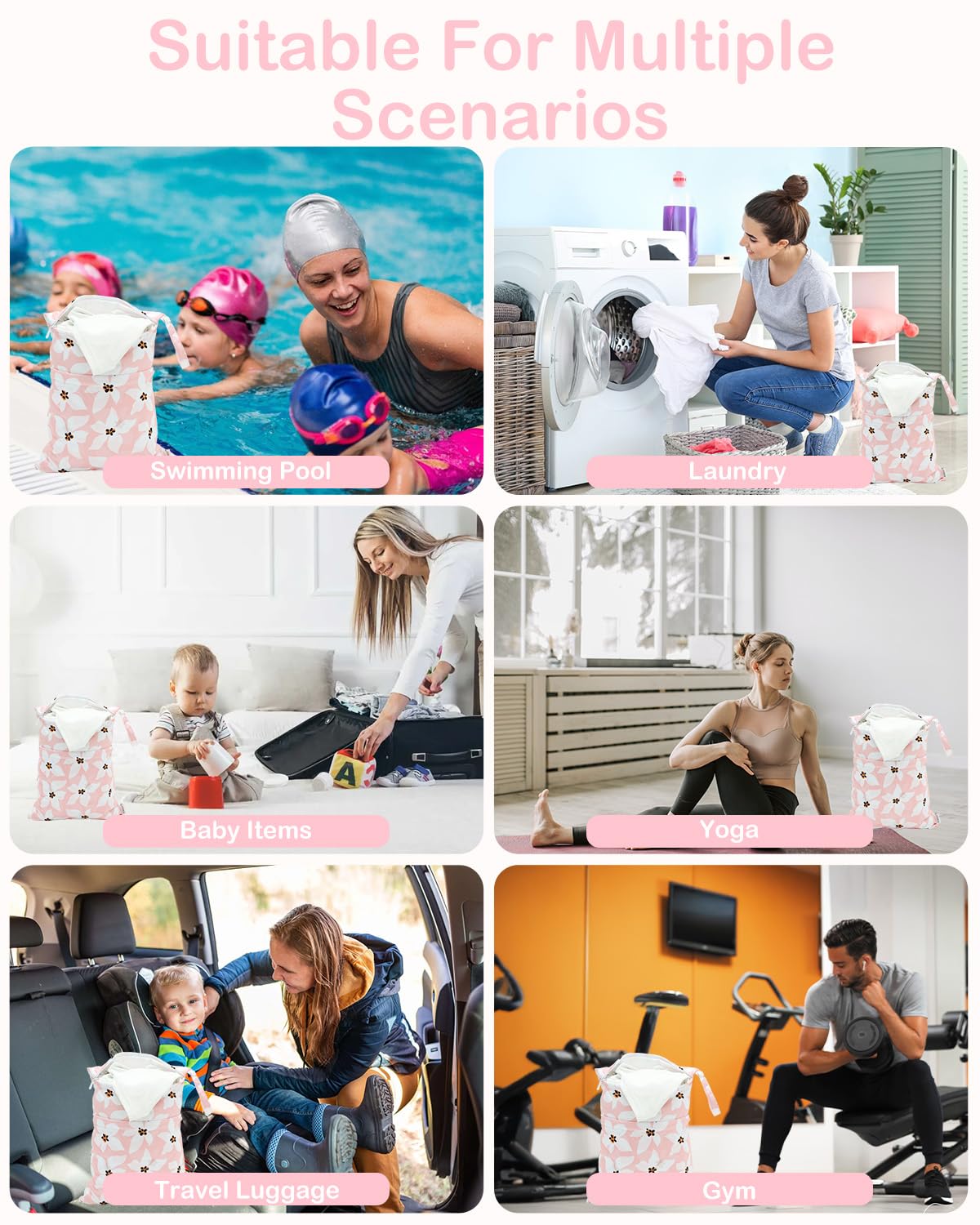 ALVABABY 2pcs Superior Waterproof Wet Dry Bags,Reusable with Two Zippered Pockets, Baby Cloth Diaper Wet Bags,Travel,Beach,Pool,Daycare,Soiled Baby Items,Yoga Gym Bag,Wet bag for Swimsuit