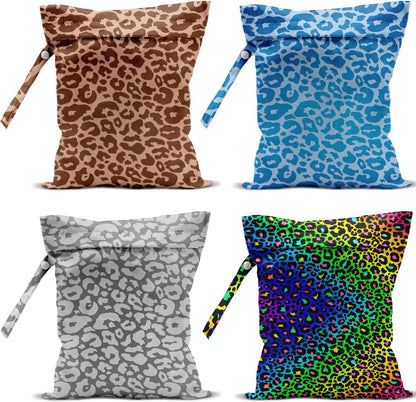 4 Pack Colorful Neon Leopard Print Wet Bag Waterproof Reusable Wet Dry Bag for Swimsuit Dirty Clothes Diaper Travel Pool Beach Yoga Gym Travel Party Birthday Christmas Toiletries Beach Essentials