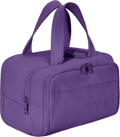 BAGSMART Travel Toiletry Bag, Lightweight Large Wide-open Travel Bag for Women, Puffy Cosmetic Makeup Bag Organizer with Handle for Accessories,Essentials, Toiletries, Dark Pink