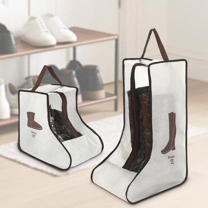 2 Pcs Tall Boot Bags for Cowboy Boots, Visualization Boot Storage Bag, Waterproof, Dustproof, Portable, Suitable for Travel and Daily Use, Foldable, Leather Shoes, Sports Shoes Storage (Cream White)