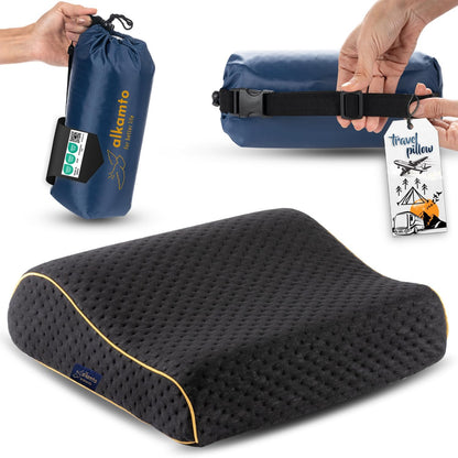 Travel & Camping Comfortable Memory Foam Pillow – Easy to Carry Portable Bag – Temperature Regulating Pillow Case