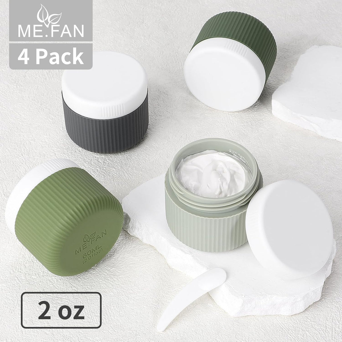 ME.FAN Travel Containers for Toiletries, TSA Approved 1.5 oz Silicone Cream Jars, Leak-proof Journey Containers, Trip Accessories with Lid for Cosmetic Face Hand 4 Pack White Lid - Morandi