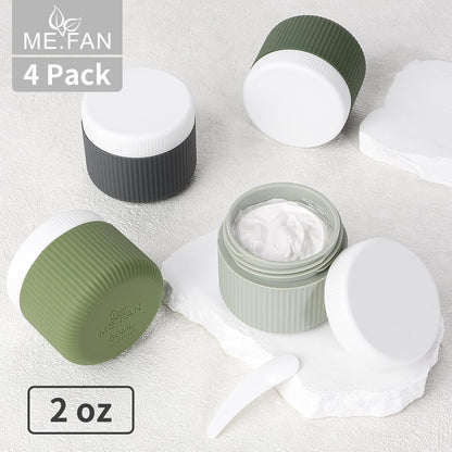 ME.FAN Travel Containers for Toiletries, TSA Approved 1.5 oz Silicone Cream Jars, Leak-proof Journey Containers, Trip Accessories with Lid for Cosmetic Face Hand 4 Pack White Lid - Morandi