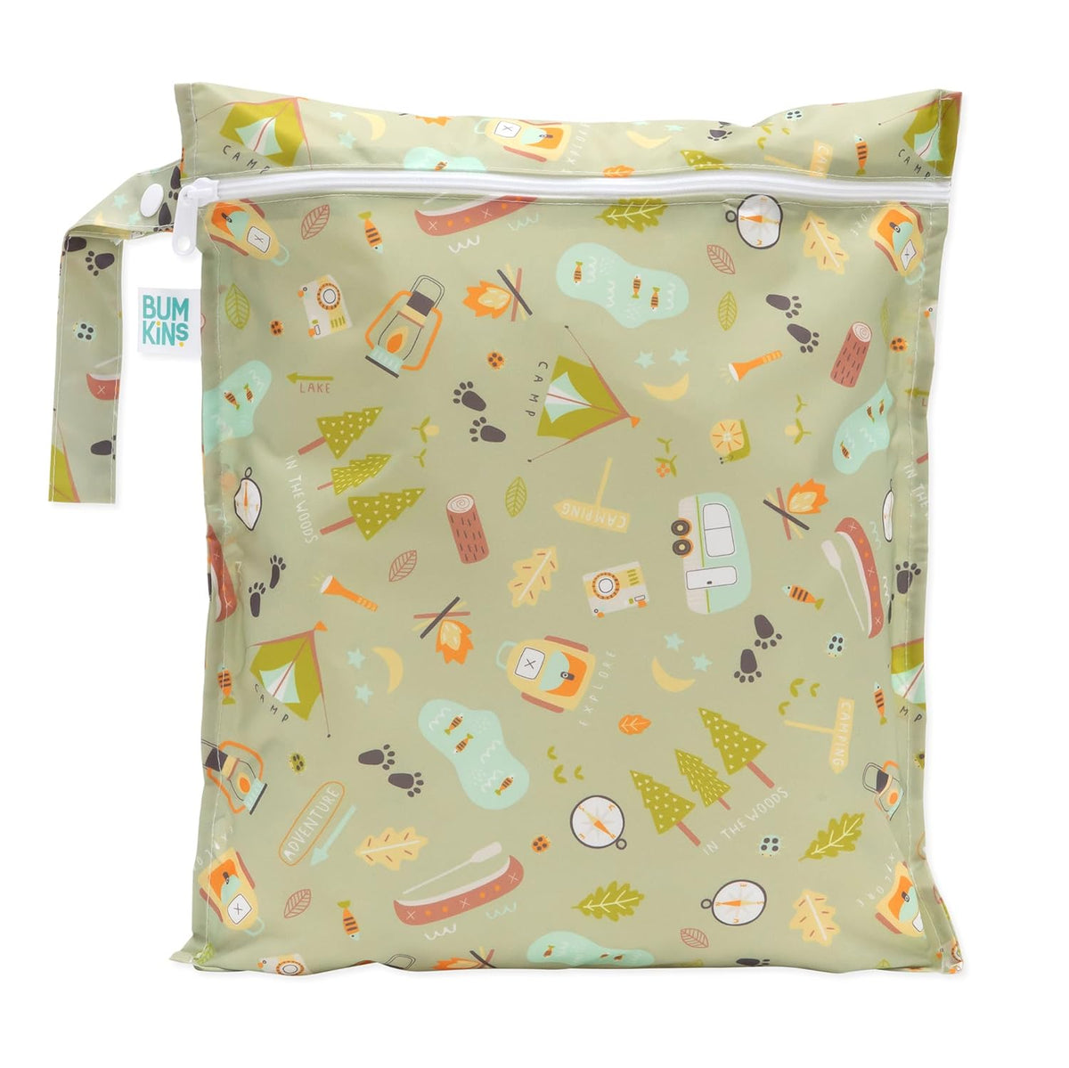 Bumkins Waterproof Wet Bag for Baby, Travel, Swim Suit, Cloth Diapers, Pump Parts, Pool, Beach, Gym Clothes, Toiletry, Hook to Stroller, Daycare, Zipper Reusable Wetdry Packing Pouch, Jungle