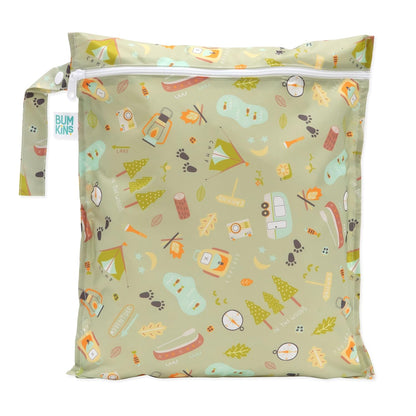 Bumkins Waterproof Wet Bag for Baby, Travel, Swim Suit, Cloth Diapers, Pump Parts, Pool, Beach, Gym Clothes, Toiletry, Hook to Stroller, Daycare, Zipper Reusable Wetdry Packing Pouch, Jungle