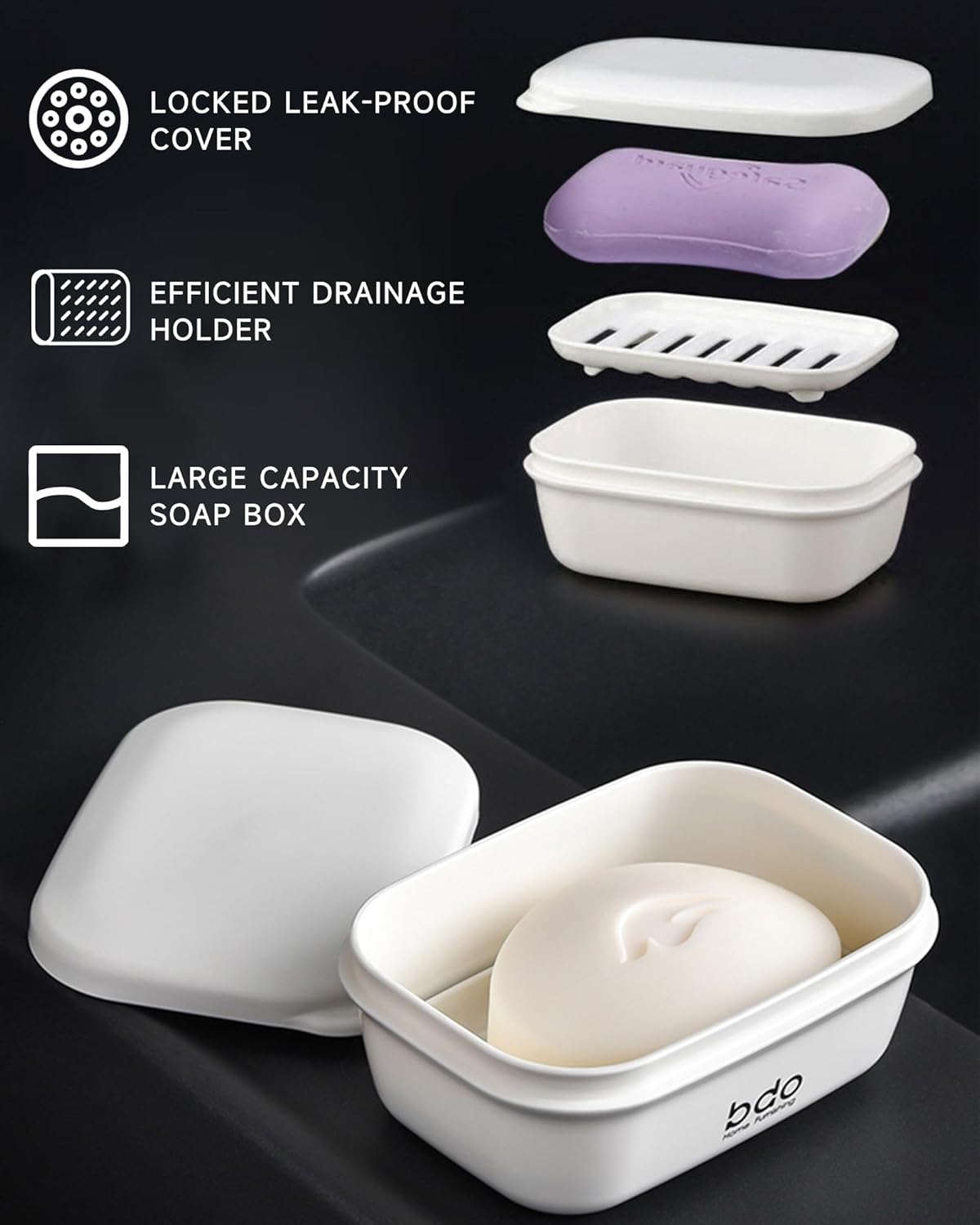 Travel Essentials Soap Holder with Lid,Leakproof Soap Dish with Drainage Layer, Portable Travel Soap Bar Case for Camping, Gym, Bathroom,Kitchen,Dormitory,Hotel(Clear)
