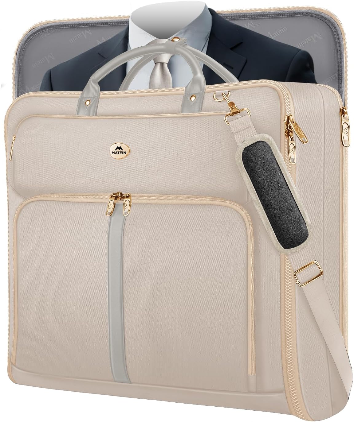 MATEIN Mens Garment Bags for travel, Large Travel Suit Bag Up to 7 Suits with Strap, Wrinkle Free Carry On Garment Bags for Hanging Clothes, Business Suitcase Luggage Bag Fit 17.3 Inch Laptop, Black