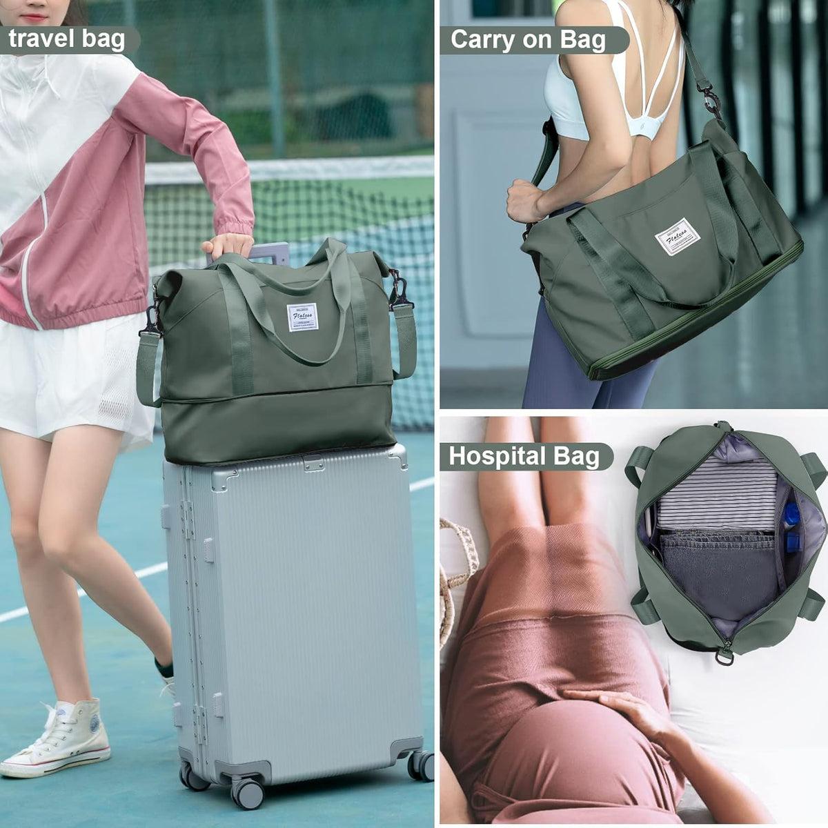 Travel Duffel Bag, Sports Tote Gym Bag, Shoulder Weekender Overnight Bag for Women - Colors A