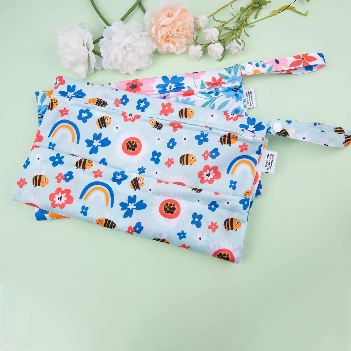 ALVA ALVABABY 3pcs Baby Cloth Diaper Wet/Dry Bags|Waterproof Reusable with Two Pockets|Travel, Beach, Pool, Daycare, Soiled Baby Items,Yoga,Gym Bag for Swimsuits or Wet Clothes 3L-ZM09 - Colors B