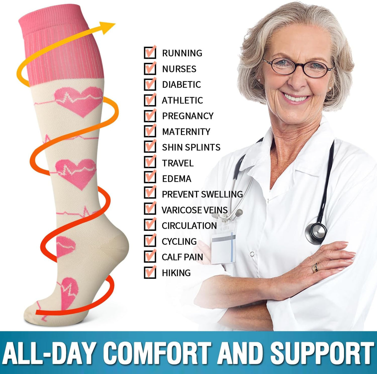 6 Pack Copper Compression Socks for Women and Men Circulation-Best Support for Medical,Running,Nursing,Athletic - Colors B