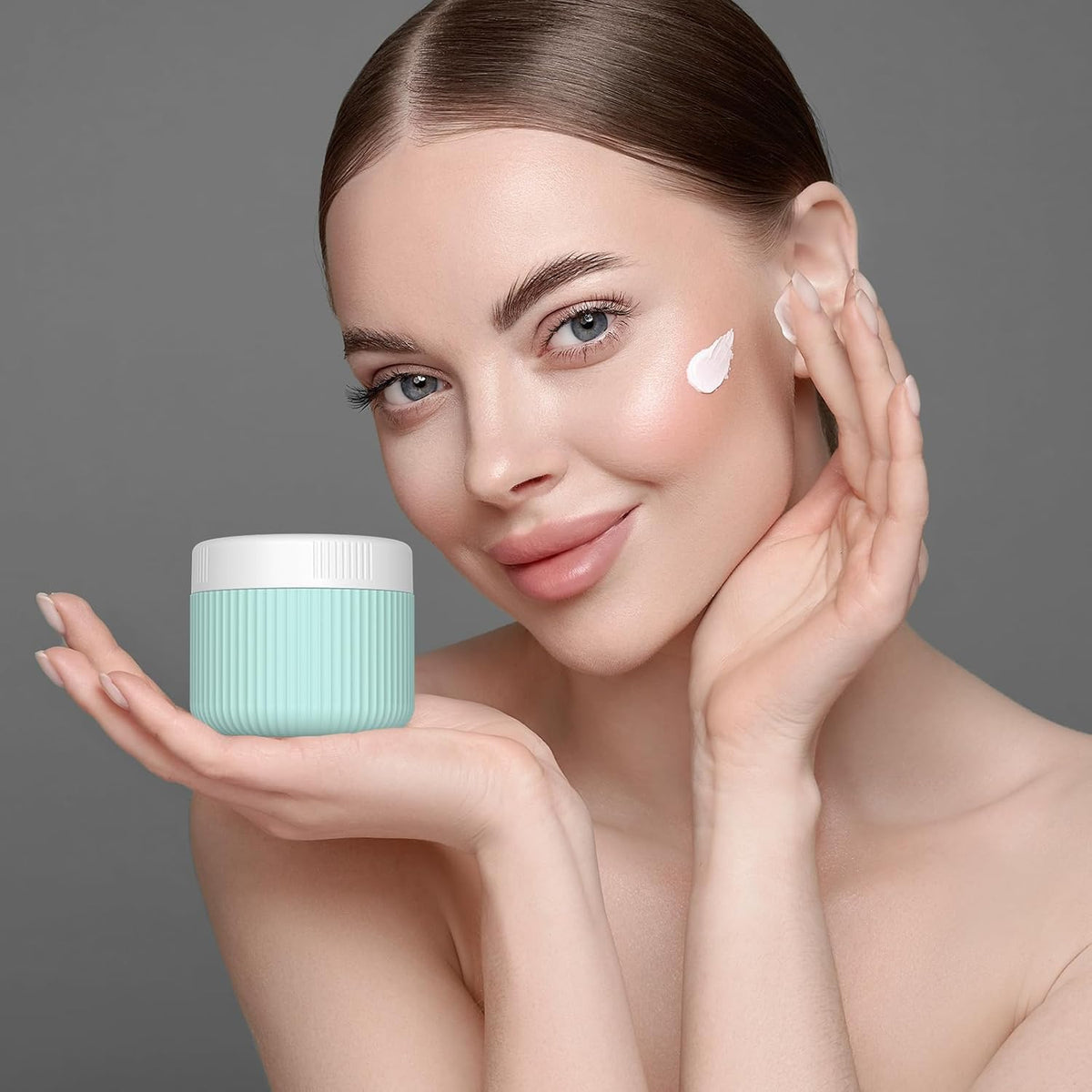 ME.FAN Travel Containers for Toiletries, TSA Approved 1.5 oz Silicone Cream Jars, Leak-proof Journey Containers, Trip Accessories with Lid for Cosmetic Face Hand 4 Pack White Lid - Morandi