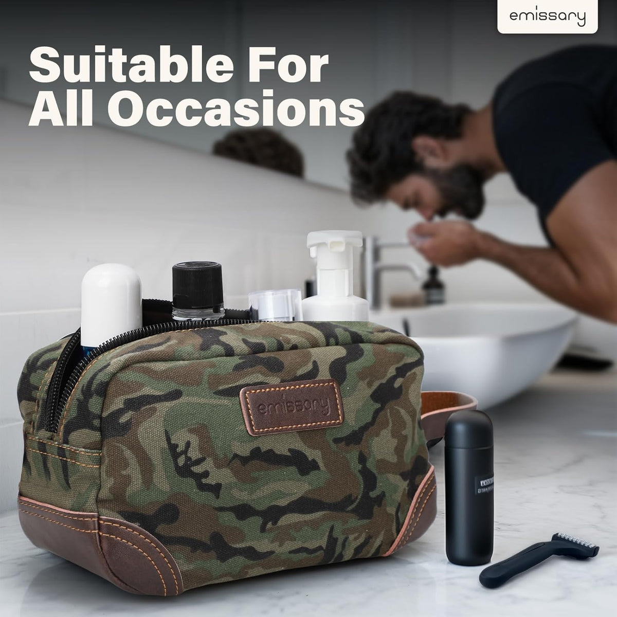 emissary Toiletry Bag for Men, Canvas Travel Toiletry Bag Men's Dopp Kit, Water-resistant Bathroom Bag Mens Shaving Kit, Travel Kit Small Bags, Shaving Bag, Toiletry Bags