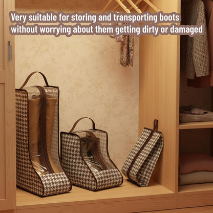 Boot Bag, 3-Piece Houndstooth Boot Storage Set, Tall Boot Storage Bag and Short Boot Bag for Cowboy Boots, Dust-Proof Shoe Cover for Travel and Home Organization