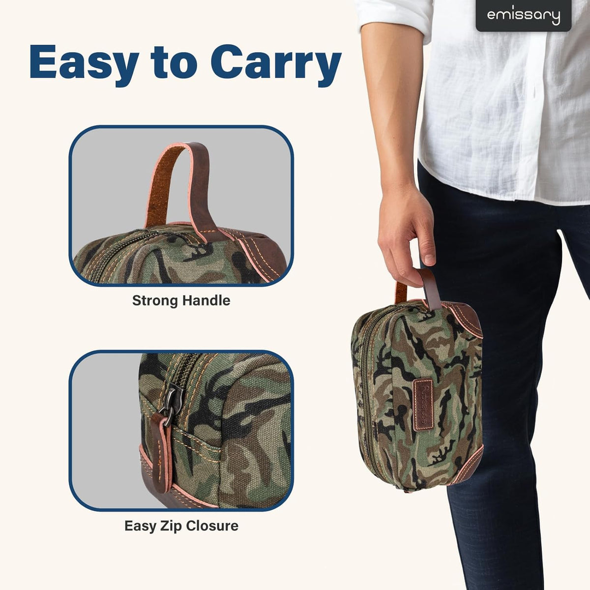 emissary Toiletry Bag for Men, Canvas Travel Toiletry Bag Men's Dopp Kit, Water-resistant Bathroom Bag Mens Shaving Kit, Travel Kit Small Bags, Shaving Bag, Toiletry Bags