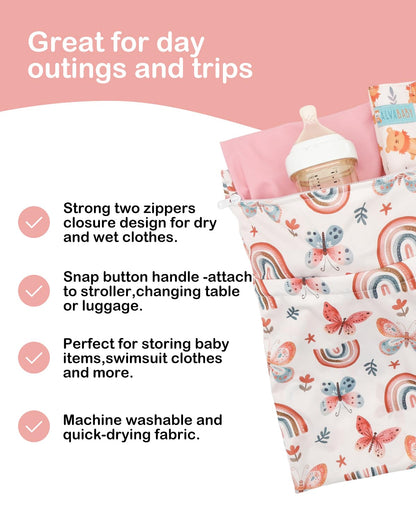 ALVA ALVABABY 3pcs Baby Cloth Diaper Wet/Dry Bags|Waterproof Reusable with Two Pockets|Travel, Beach, Pool, Daycare, Soiled Baby Items,Yoga,Gym Bag for Swimsuits or Wet Clothes 3L-ZM09 - Colors A