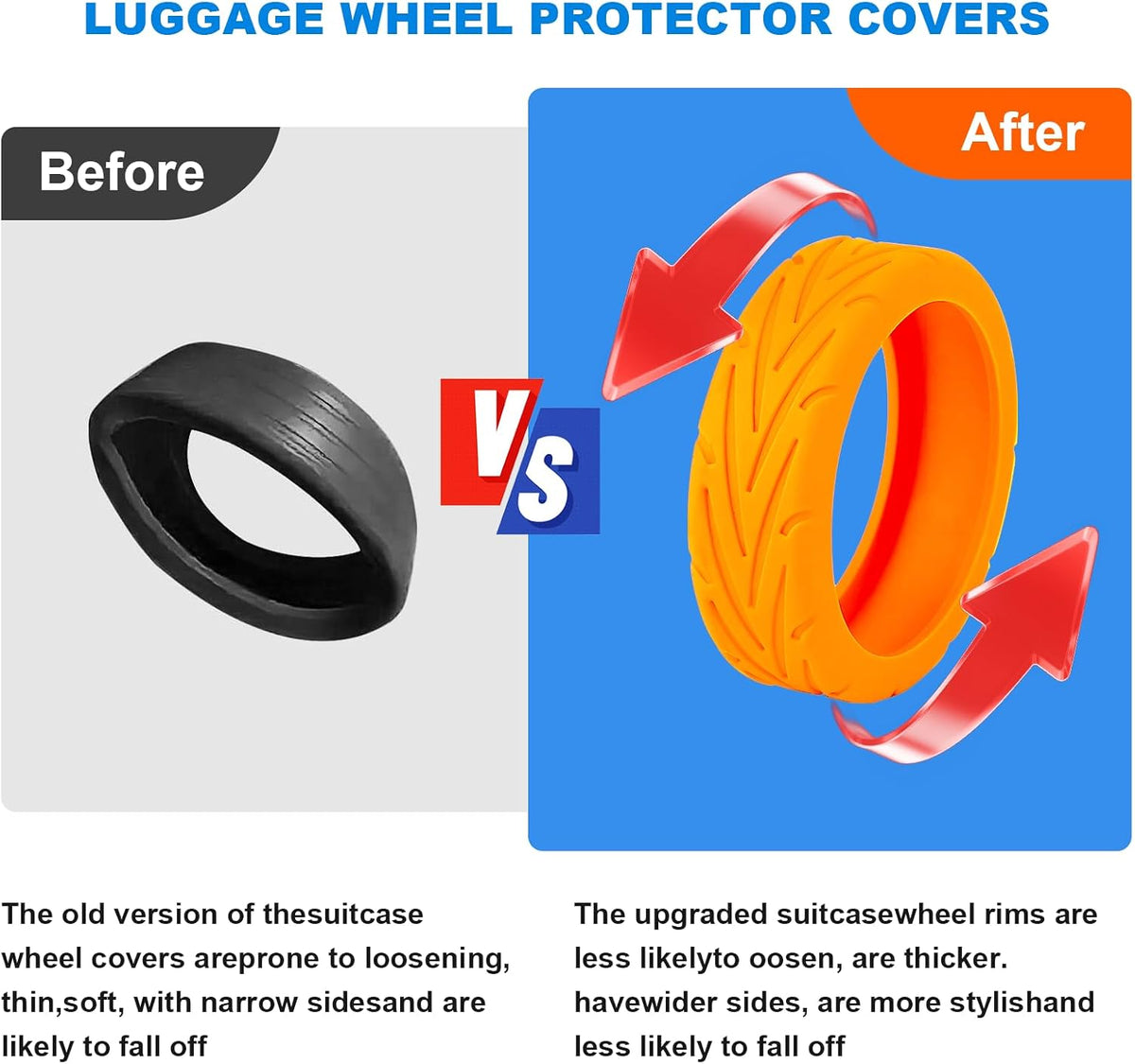 16Pcs Luggage Wheel Covers,Silicone Suitcase Cover for 2-2.4'' Spinner Wheel, Carry On Luggage Wheels Protector,Upgrade Suitcase Wheels Protective,Essential Travel Accessories (Black)