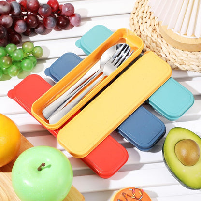 Yinkin 4 Pack Portable Travel Utensils Set with Case Reusable Stainless Steel Silverware Flatware Camping Cutlery Include Fork Spoon Knife for Work School Dishwasher Safe(White, Green, Red, Black)