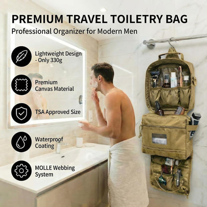 Mens Toiletry Travel Bag, Tactical Toiletry Bag for Men, Bathroom Dopp Kit Hanging Travel Toiletry Bag for Men Shaving Hygiene Bag Travel Toiletry Organizer Short Trips Bag, Brown
