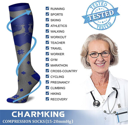 CHARMKING Compression Socks for Women & Men Circulation (8 Pairs) 15-20 mmHg Best Calf Socks Support for Athletic Cycling - Colors B