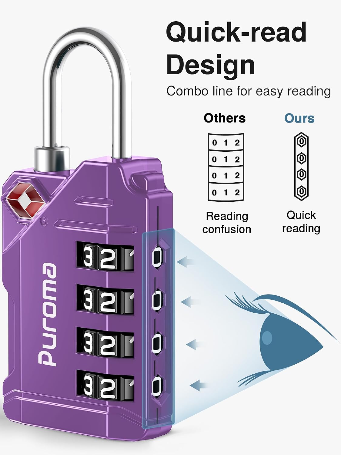Puroma TSA Approved Luggage Locks, 2 Pack 4 Digit Resettable Travel Combination Code Lock with Zinc Alloy Body for Suitcase, Backpack, Laptop Bag, Gym Locker, Toolbox (Orange)