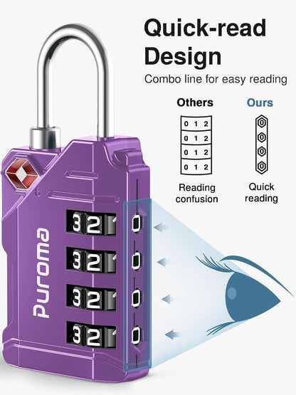 Puroma TSA Approved Luggage Locks, 2 Pack 4 Digit Resettable Travel Combination Code Lock with Zinc Alloy Body for Suitcase, Backpack, Laptop Bag, Gym Locker, Toolbox (Orange)