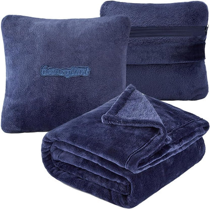 Travel Blanket Pillow, Premium 2 in 1 Flannel Airplane Blanket Compact for Travel,Office, Home,Travel Essentials Accessories for Plane and Car,Compact Office Blanket (Pink)