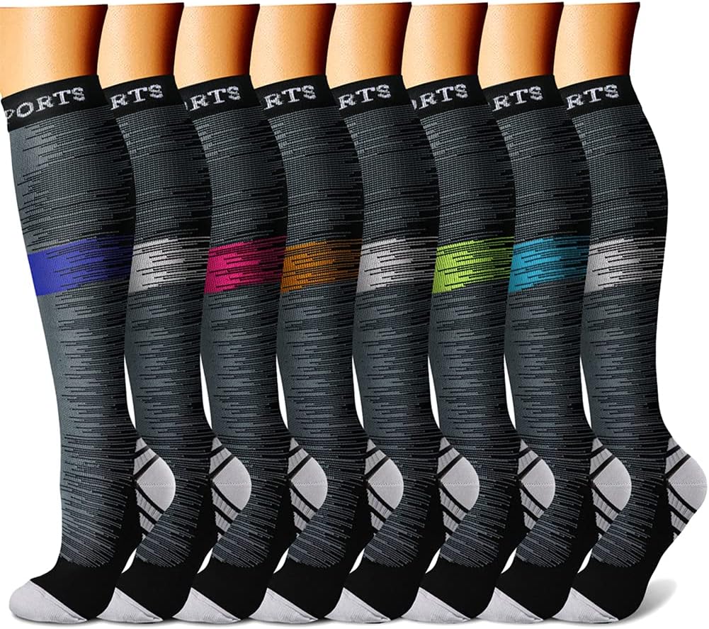 CHARMKING Compression Socks for Women & Men Circulation (8 Pairs) 15-20 mmHg Best Calf Socks Support for Athletic Cycling - Colors B