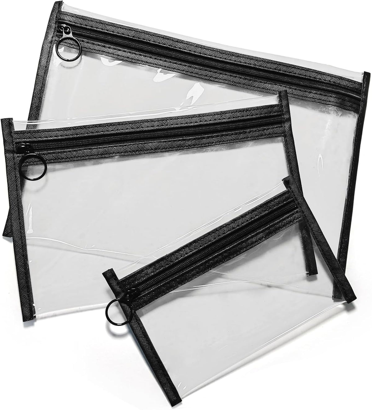 Clear Makeup Bags, 3 Pack Small Cosmetic Toiletry Bags with Zipper, PVC Clear Travel Bags for Women and Men Travel Airport Organizing, Black