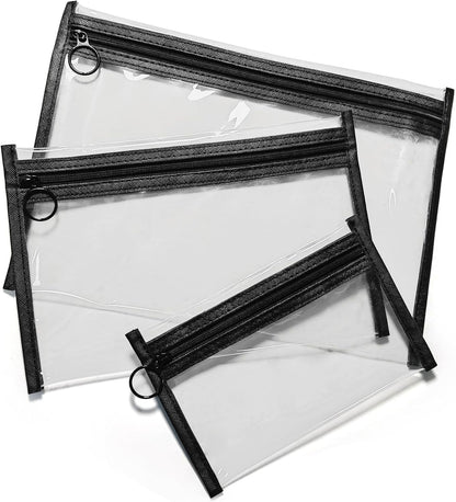 Clear Makeup Bags, 3 Pack Small Cosmetic Toiletry Bags with Zipper, PVC Clear Travel Bags for Women and Men Travel Airport Organizing, Black