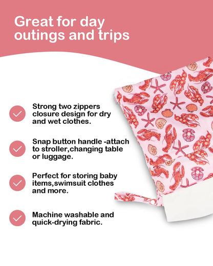 ALVA ALVABABY 2pcs Cloth Diaper Wet Dry Bags Waterproof Reusable with Two Zippered Pockets Travel Beach Pool Daycare Soiled Baby Items Yoga Gym Bag for Swimsuits or Wet Clothes L2629