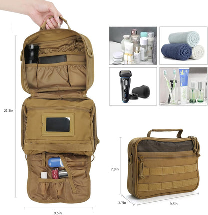 SUNRISING Tactical Toiletry Bag for Men, Hanging Travel Toiletry Organizer Dopp Kit, Shaving Hygiene Toiletries Bag, Men's Toiletry Bag for Short Trips Camping - Green