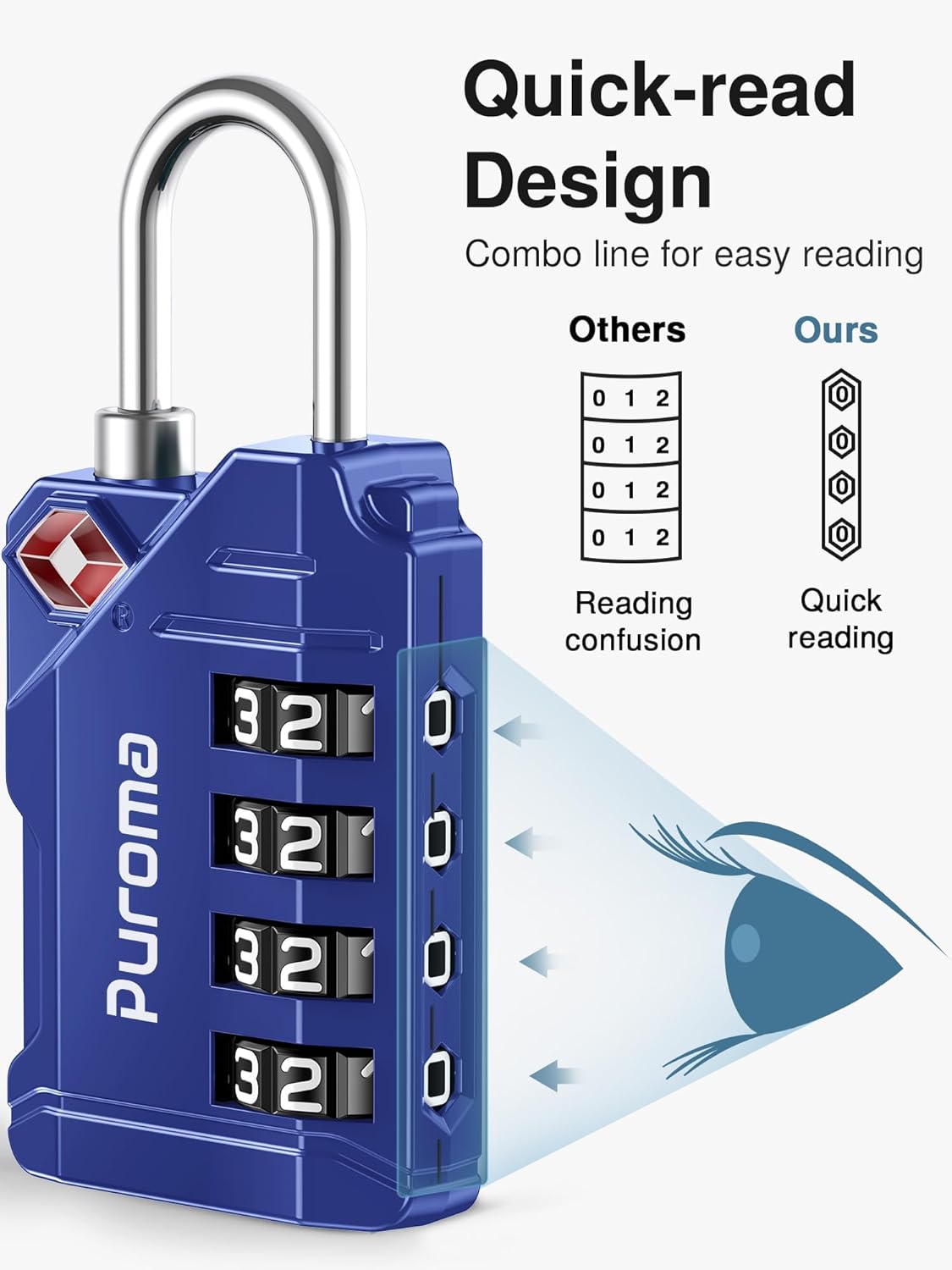 Puroma TSA Approved Luggage Locks, 2 Pack 4 Digit Resettable Travel Combination Code Lock with Zinc Alloy Body for Suitcase, Backpack, Laptop Bag, Gym Locker, Toolbox (Orange)
