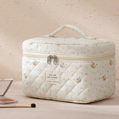 HBselect Quilted Makeup Bag, 3PCS Cotton Large Travel Makeup Bag, Cute Floral Coquette Make up Bag Cosmetic Bag Toiletry Bag for Women Girls - Colors A